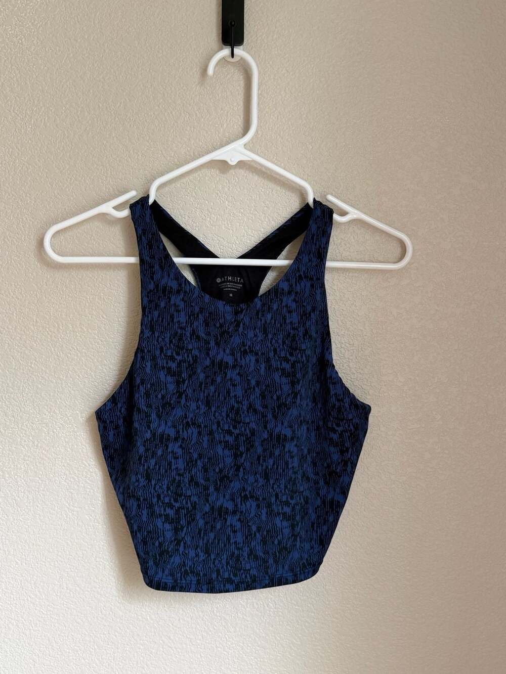 Athleta Blue Black Geometric Print High Neck Crop Tank Top
